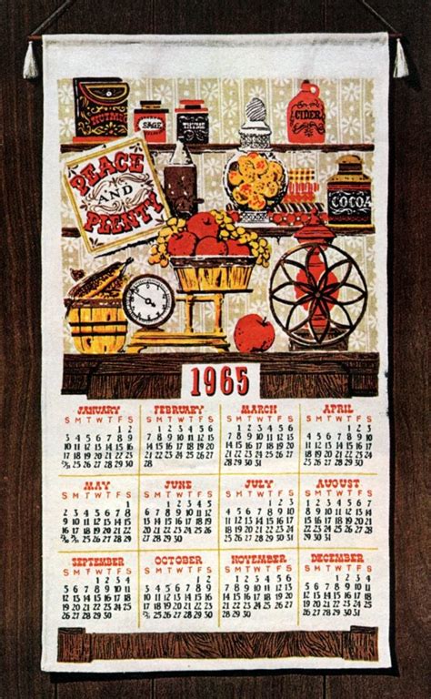 Vintage 1965 Fabric Calendar 